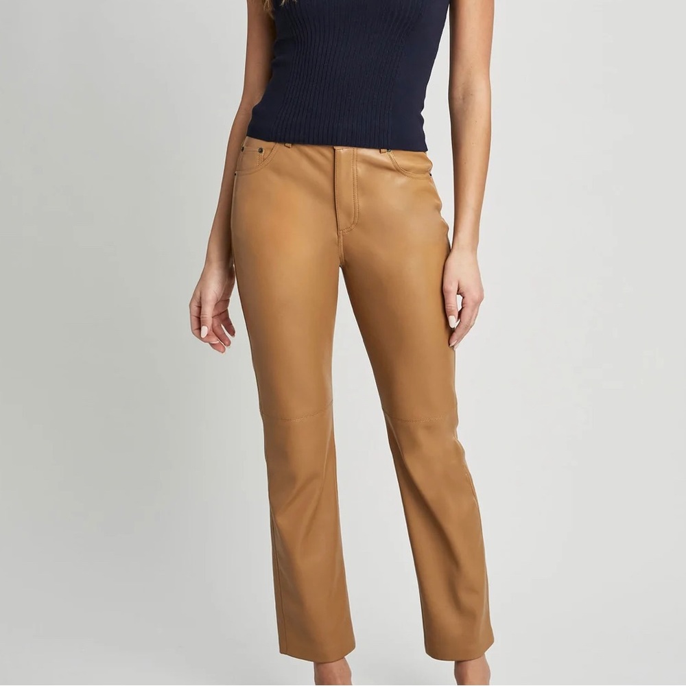 Elie Tahari Vegan Leather Pants Desert Tan sz 2 - Picture 4 of 11
